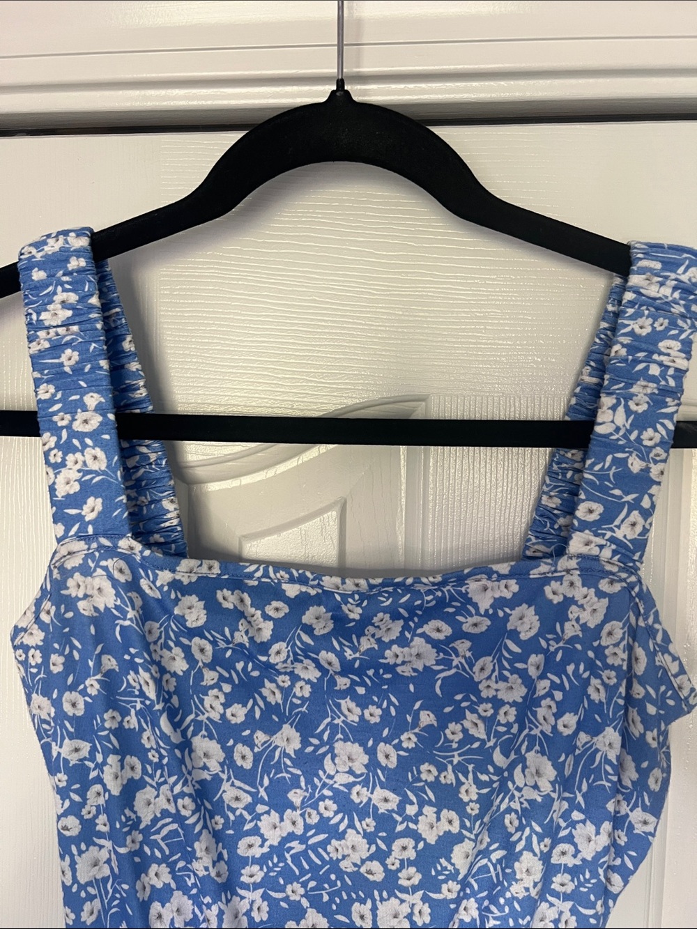 Blue Floral Square-Neck Mini Sun Dress Size Small With Pockets - Picture 6 of 6